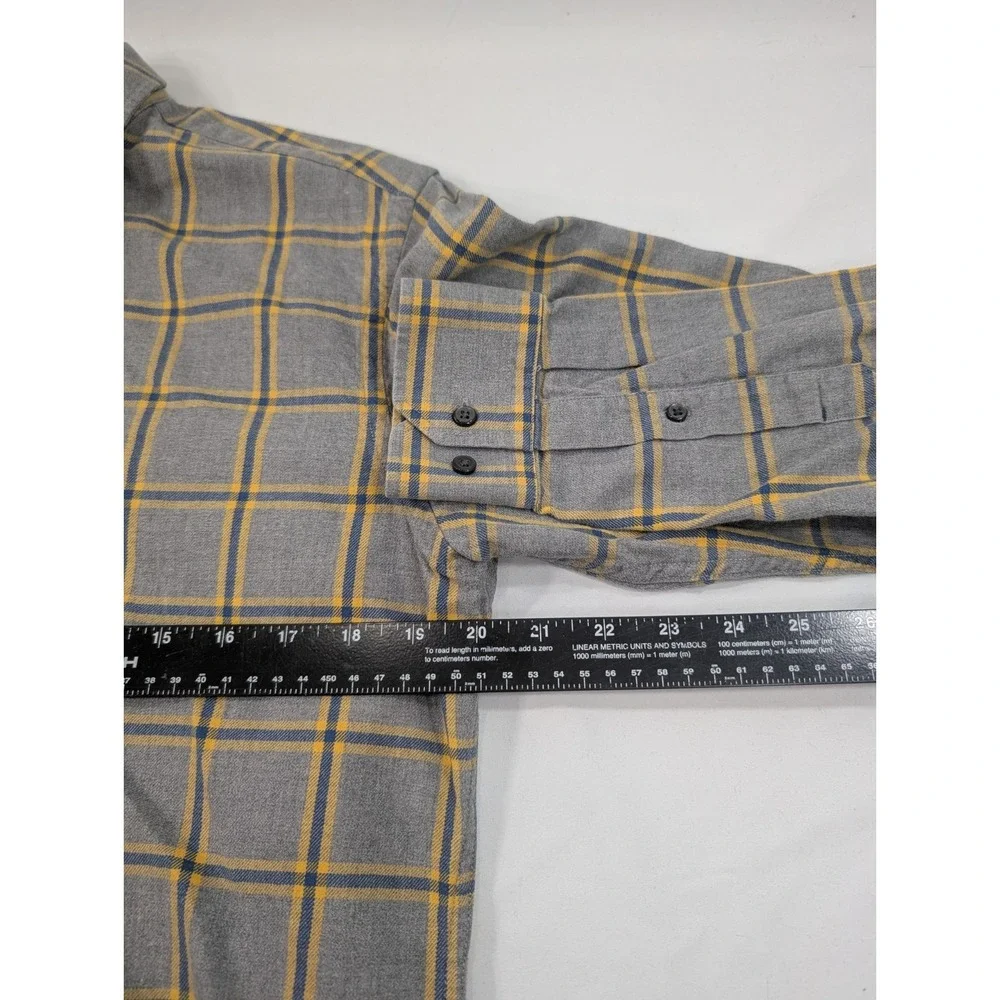 Banana Republic Shirt Mens Medium Gold Blue Gray Plaid Cotton Long Sleeve